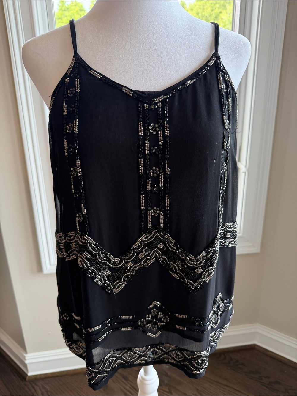Black Beaded Spaghetti-Strap Camisole